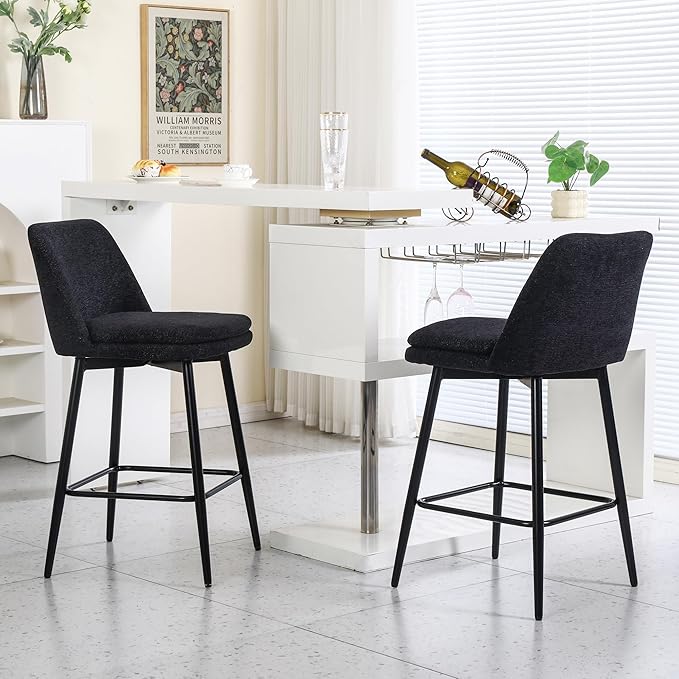 Modern Dining Chairs,Set of 2,Sturdy and Stylish,Simple Natural Design,Swivel Bar Stools with Back,Versatile Use in Kitchen Island Pub,Applicable to Front Porch,Garden,Patio,Reception Room,Black-Line