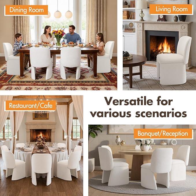 Hyfirm Modern Upholstered Dining Chairs Set of 4, Chenille Accent Side Dining Chairs for Kitchen Dining Room Living Room, White