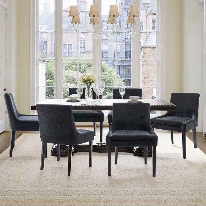 Dining Chairs Set of 6 – Extra Wide & Padded Fabric Dining Chairs with Solid Wood Legs, High-Density Foam Cushion, Mid-Back Modern Kitchen Chairs for Comfortable Everyday Use