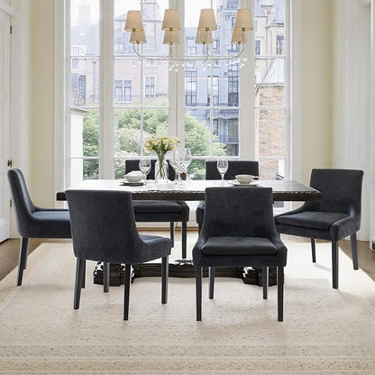 Dining Chairs Set of 6 – Extra Wide & Padded Fabric Dining Chairs with Solid Wood Legs, High-Density Foam Cushion, Mid-Back Modern Kitchen Chairs for Comfortable Everyday Use