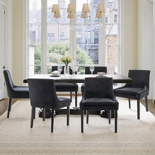 Dining Chairs Set of 6 – Extra Wide & Padded Fabric Dining Chairs with Solid Wood Legs, High-Density Foam Cushion, Mid-Back Modern Kitchen Chairs for Comfortable Everyday Use