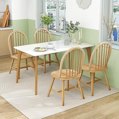 Safeplus 18" Oak Dining Chairs Set of 6, Wood Windsor Chair with Spindle Back for Country Farmhouse Kitchen Island
