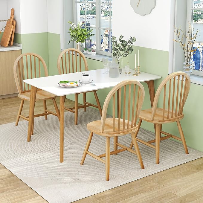 Safeplus 18" Oak Dining Chairs Set of 2, Wood Windsor Chair with Spindle Back for Country Farmhouse Kitchen Island