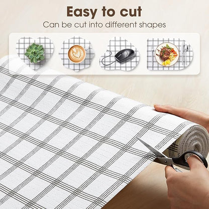 Drawer and Shelf Liner, Non-Slip Kitchen Cabinet Liners Non-Adhesive Thick Strong Grip Waterproof Washable Mats Protect Dresser Shelves Cupboard Bathroom Cabinets, White Stripes, 12 in X 20 FT