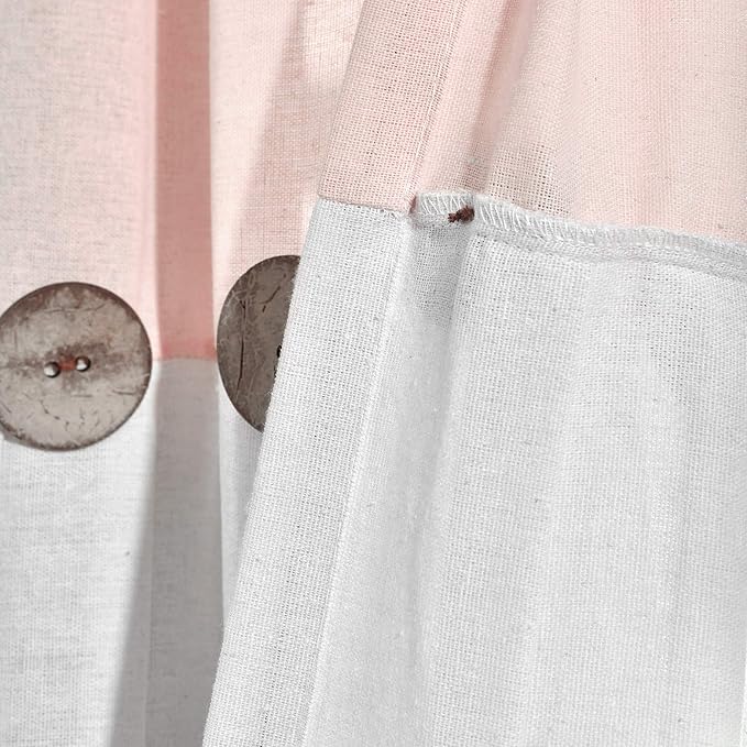 Lush Decor Linen Button Window Curtain Panel, Single, 40" W x 108" L, Blush & White - Rustic Decor - Color Block Modern Farmhouse Curtains For Living Room, Bedroom & Dining Room