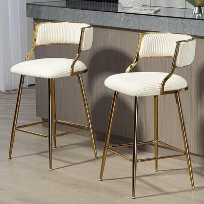 (Set of 2) 26'' Counter heightstools Corduroy Kitchen Island Counter Stool with Back,Golden Chromed Base and footrest,for Living Room
