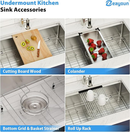 32 x 19 Inch Undermount Kitchen Sink Workstation 16 Gauge Stainless Steel Handmade Sink Round Corners Single Bowl Large Deep Under Counter Kitchen Sinks Basin, 32"x19"x9"