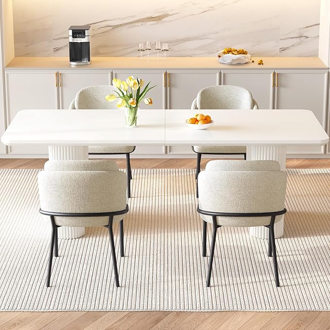 Miuuod 78.97" Extra Large Kitchen & Dining Table Set,with 6 Chairs,Modern Kitchen Table for Dining Room,Table-Island for Big Family,Console Desk with 6 Upholstered Chairs,Cream White