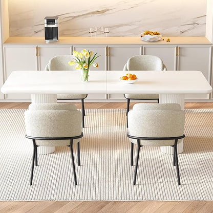 Miuuod 78.97" Extra Large Kitchen & Dining Table Set,with 6 Chairs,Modern Kitchen Table for Dining Room,Table-Island for Big Family,Console Desk with 6 Upholstered Chairs,Cream White