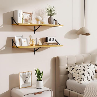 Acovy Deep Floating Shelves for Wall,36" Wx10 D Wood Wall Shelves with Metal Brackets,Hanging Storage Floating Shelf for Living Room,Bedroom,Bathroom,Office,Kitchen,Oak