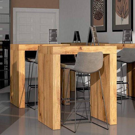 Mobili Fiver Evolution Tall Kitchen Bar Table Made in Italy | Space Saving, Counter Height Table for 2 | Modern Breakfast Bar Counter Top w/Cable Holder | Rustic Oak | 35,4" x 23,6" in