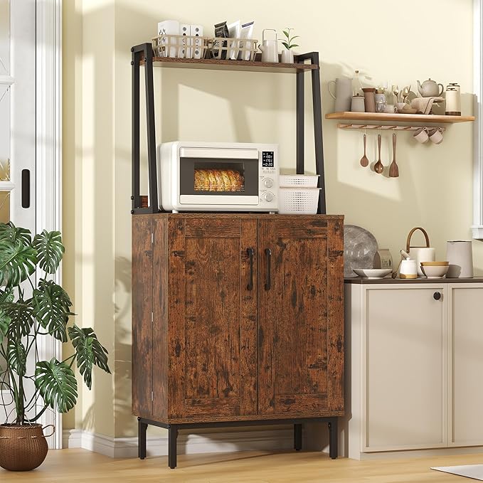 kepptory 51" Pantry Cabinet, Kitchen Pantry Storage Cabinet with, Storage Shelves, Modern Kitchen Hutch with Microwave Stand, Adjustable Shelves, Food Pantry Cabinet for Dining Room (Brown)