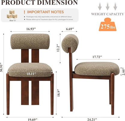 MALOL Modern Wooden Dining Chairs Set of 6, Upholstered Fabric Kitchen Chairs with Sculptural Backrest, Mid-Century Farmhouse Dining Room Chairs with Solid Wood Legs, Camel