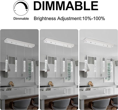 4 Light Pendant Lights Kitchen Island, Modern Chrome Crystal Pendants with Dimmable 3000K-6000K LED Ceiling Hanging Light Fixture for Dining Room Bedroom, Adjustable Height 59"