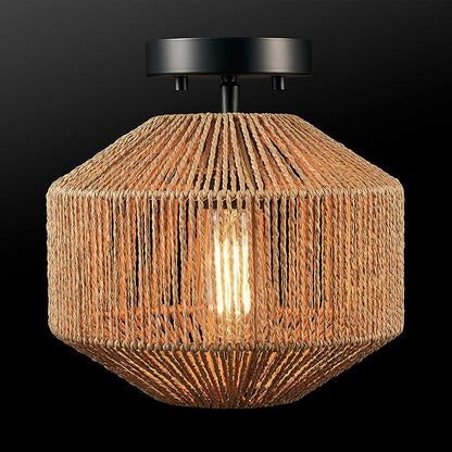 GLOBE Electric 65902 1-Light Flush Mount Ceiling Light, Matte Black, Paper Twine Shade