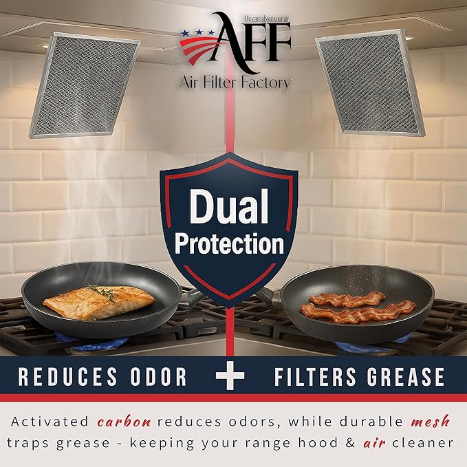 Air Filter Factory LL62F, LL6200, MM 6500 Compatible For Broan Nutone Aluminum Grease Mesh Charcoal Carbon Combo Range Hood Filter
