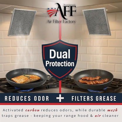 Air Filter Factory LL62F, LL6200, MM 6500 Compatible For Broan Nutone Aluminum Grease Mesh Charcoal Carbon Combo Range Hood Filter