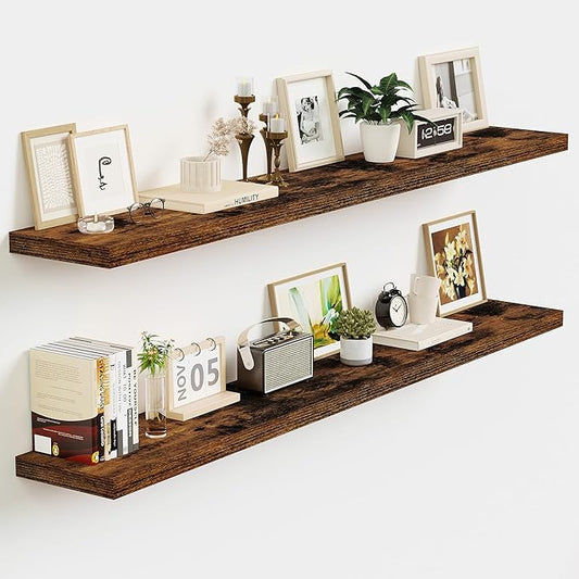 Vivelove Floating Shelves for Wall Mounted, 48 Inches Long Shelves, Display Shelf for Bathroom Living Room Kitchen Bedroom Office Farmhouse Home Decor, 48" X 9.3" X 1.5" - Set of 2, Rustic Brown