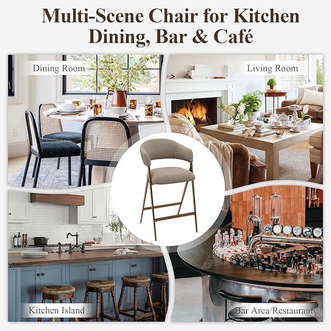 Bar Stools Set of 4, Counter Height Bar Stools with Back, Modern Upholstered Island Stools with Metal Legs for Kitchen Island, Counter, Dining Room, Taupe