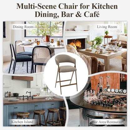 Bar Stools Set of 4, Counter Height Bar Stools with Back, Modern Upholstered Island Stools with Metal Legs for Kitchen Island, Counter, Dining Room, Taupe