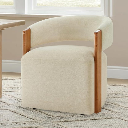 KISLOT Upholstered Dining Chairs Set of 2, Barrel Modern Dining Room Chairs with Casters, Kitchen Side Wooden Armchair with Fabric Cushion Seat for Bedroom, Livingroom, Reading Room, Sand, 2 Boxs