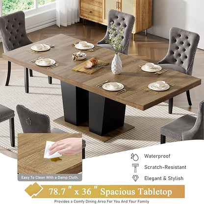 Goujxcy 7-Piece Extendable Dining Table Set for 6-8 People 63-78 Inch Kitchen Table Set with 6 Velvet Upholstered Chairs Farmhouse Rectangular Dining Room Table Set for Kitchen Dining Room Apartment