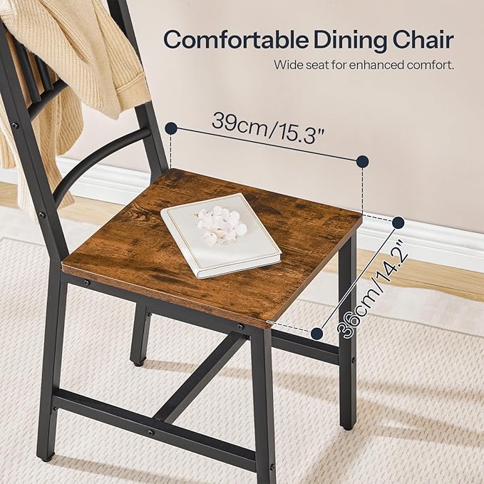 HOOBRO Dining Chairs Set of 2, Wooden Kitchen Chairs with Metal Frame, Industrial Dining Chairs with Back, Easy to Assemble, Farmhouse Dining Chairs for Living Room, Rustic Brown and Black BF39CD01