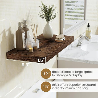 36"W x 9.3"D Floating Shelves for Wall, Wall Mounted Bathroom Shelves 2 Pack Deep Floating Shelf for Bedroom Kitchen Living Room, Rustic Wooden Wall Shelf with Invisible Bracket for Books Decor
