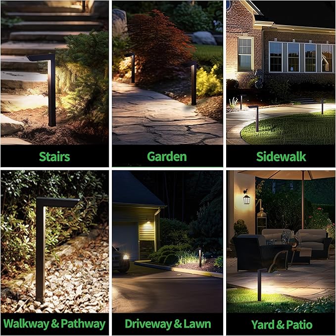 LED Pathway Lights Wired, 12V Landscape Path Lights 3000K/4000K/5000K Adjustable, Low Voltage Outdoor Waterproof, 5W 235LM Black Aluminum for Lawn Garden 8 Pack