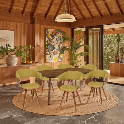 Armen Living Summer Modern Chair in Green Fabric and Walnut Wood - Set of 4