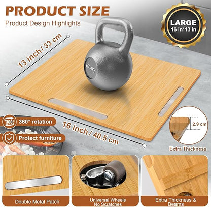 oy&Grace Appliance Slider for Kitchen Appliances 360° Rolling Sliding Tray for Coffee Maker Countertop, Bamboo Coffee Pot Slider Rolling Tray with Universal Rollers (Natural, Large 16"x13")