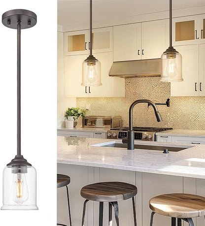 zeyu Farmhouse Pendant Light, 1-Light Pendant Light Fixtures for Kitchen Bedroom, Clear Glass Shade, Oil Rubbed Bronze Finish, ZSL104MIL ORB