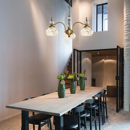 Montex Brass Pendant Light,Gold Vintage Chandelier Light Fixture 3 Lights,Include 4 Light Bulbs Glass Pendant Light Crystal Hanging Light