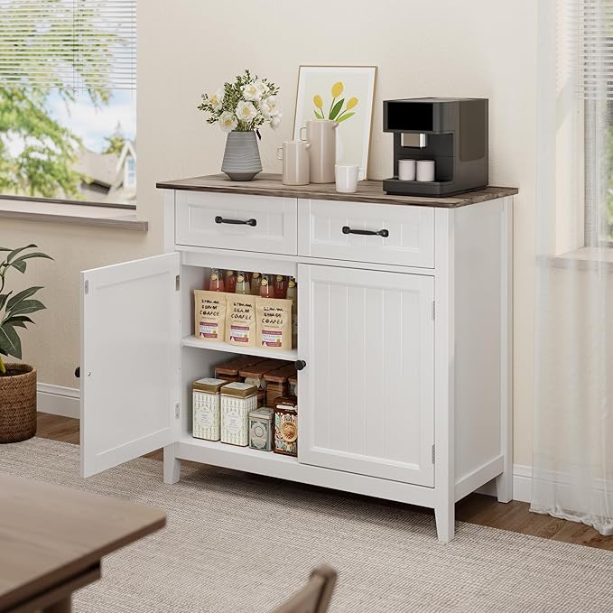 Bealife 32" Buffet Cabinet, Kitchen Island with Storage, Coffee Bar Cabinet with 2 Drawers and Adjustable Shelf, Kitchen Storage Cabinet for Dining Room, Living Room, Entryway (Grey)