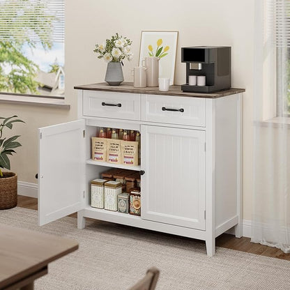Bealife 32" Buffet Cabinet, Kitchen Island with Storage, Coffee Bar Cabinet with 2 Drawers and Adjustable Shelf, Kitchen Storage Cabinet for Dining Room, Living Room, Entryway (Grey)