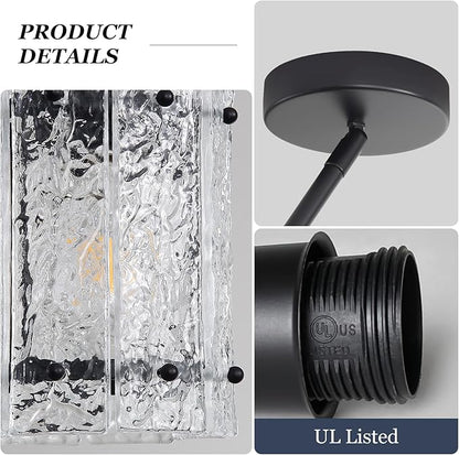 Black Glass Pendant Lights Kitchen Island, Water Ripple Round Pendant Lights Adjustable Modern Hanging Pendant Light Fixtures for Kitchen Island Dining Room Above Sink Foyer Entryway 1 Pack