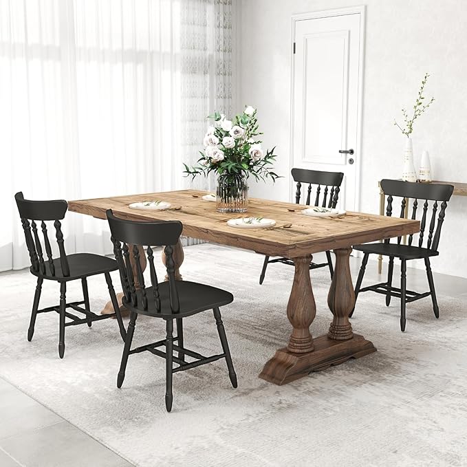 chairus Vintage Black Dining Chairs Set of 4, Farmhouse Windsor Wooden Dining Room Chairs with Turned Spindle Back & Legs, Traditional Colonial Armless Side Kitchen Chairs
