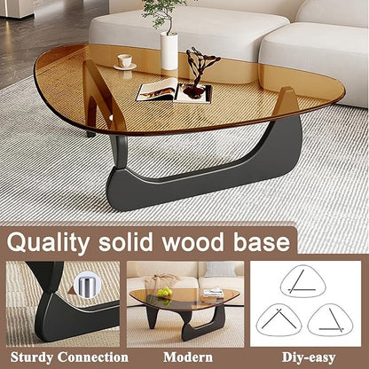 Mid Century Modern Glass Coffee Table, Coffee Table for Living Room, Noguchi Coffee Tables,Suitable for Bedroom Living Room Reception Office Tables (Black/Brown, ML)