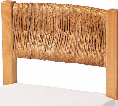 Bali & pari Pava Woven Seagrass Counter Stool - Solid Mahogany Wood Stool with Textured Back, Coastal Boho Seating for Kitchen Island, Counter Height