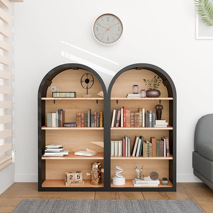 Ball & Cast 43" Tall Arched Storage Cabinet,Modern 4-Tier Wooden Display Cabinet with Open Shelves,Versatile Floor Bookcase Cabinet Organizer for Library,Living Room, Office, Black