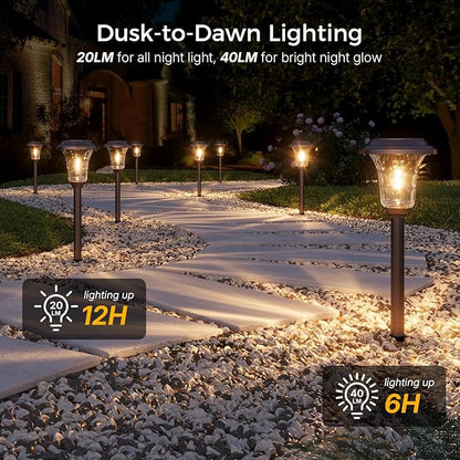 XMCOSY+ Solar Lights Outdoor Waterproof, 6 Pack Metal Glass Solar Pathway Lights, 20/40LM Bright Landscape Lighting for Garden Yard Backyard Path Driveway Walkway Outside Decor (Warm/Cool White)