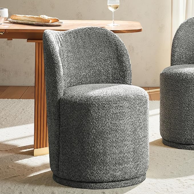 HULALA HOME Boucle Swivel Dining Chair - Upholstered Barrel Kitchen Chairs with 360 Degree Rotation, Gray Modern Accent Vanity Chair for Dining Living Room, Bedroom, Makeup Room