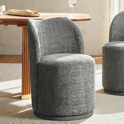 HULALA HOME Boucle Swivel Dining Chair - Upholstered Barrel Kitchen Chairs with 360 Degree Rotation, Gray Modern Accent Vanity Chair for Dining Living Room, Bedroom, Makeup Room