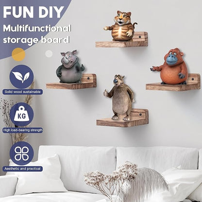 Small Floating Shelf, 4x4 Inch Display Ledges for Wall,Mini Shelves,Rustic Wood Shelf for Bedroom Living Room Bathroom Kitchen (4, Carbonized Black)