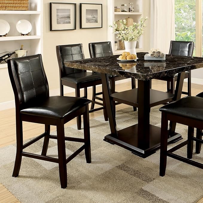 Set of 2 Transitional Counter Height Chairs, Brown Cherry Finish with Espresso Upholstered Seats, Stylish Design for Kitchen Island or Bar