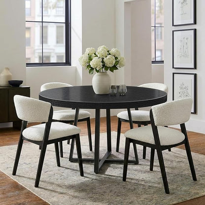 NUTIKAS 47 Inch Round Dining Table for 4, Modern Black Wood Grain Kitchen Table with Cross Metal Legs, Circular Industrial Dinner Table for Small Spaces, Breakfast Nook, Apartment, Office