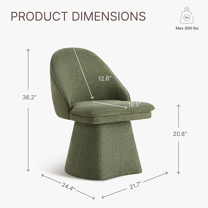 KISLOT Swivel Dining Chairs Set of 1, Upholstered Mid Century Modern Deskchair with Round Back, Linen Fabric Kitchen Chairs for Dining Room, Bedroom, Dressing Room, Green