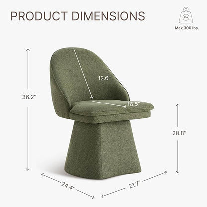 KISLOT Swivel Dining Chairs Set of 2, Upholstered Mid Century Modern Deskchair with Round Back, Linen Fabric Kitchen Chairs for Dining Room, Bedroom, Dressing Room, Green