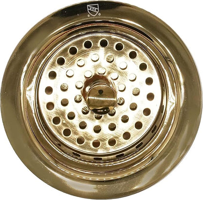 Westbrass A2165-01 4-1/4" OD Post Style Large Kitchen Basket Strainer with Waste Disposal Flange and Stopper Drain Set, Polished Brass