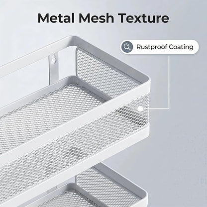 PUSDON 5-in-1 Wide Wall Mount Wrapped Mesh Kitchen Organizer & Shower Caddy Kit, with Paper Towel Holder, Utensil Holder, Soap Dish, Heavy Duty 50LBS - White, Netting